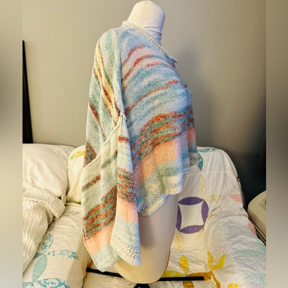 Free People Saturn Pastel Striped Knit Poncho Shrug Sweater S M L - Picture 14 of 16